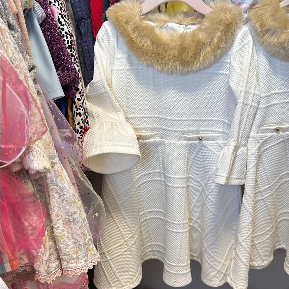 Elegant White Kids dress with Faux Fur Trim Janie and jack